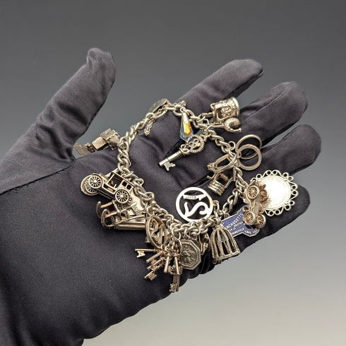 1970 British Vintage Sterling Silver Charm Bracelet 78g D&BS